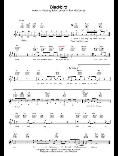 Blackbird - The Beatles (Lead Sheet - Fake Book)