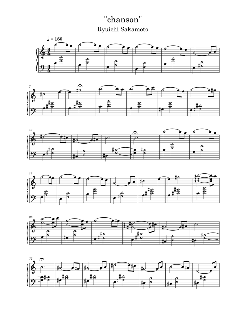 "chanson" Ryuichi Sakamoto Sheet music for Piano (Solo)