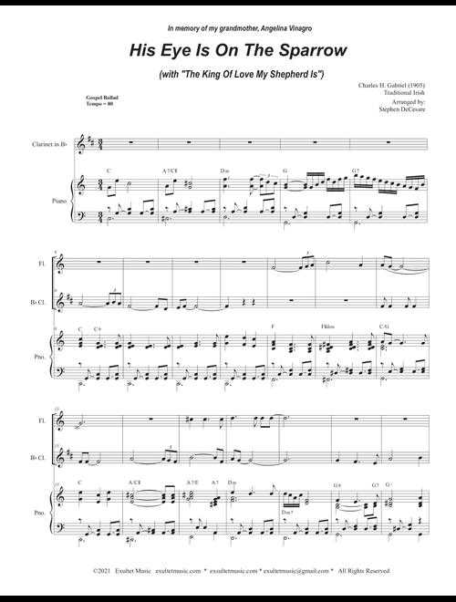 His Eye Is On The Sparrow (with "The King Of Love My Shepherd Is") (Duet for Flute and Bb-Clarinet) (Arr. Stephen DeCesare) - Traditional Charles Gabriel (Instrumental Duet and Piano)