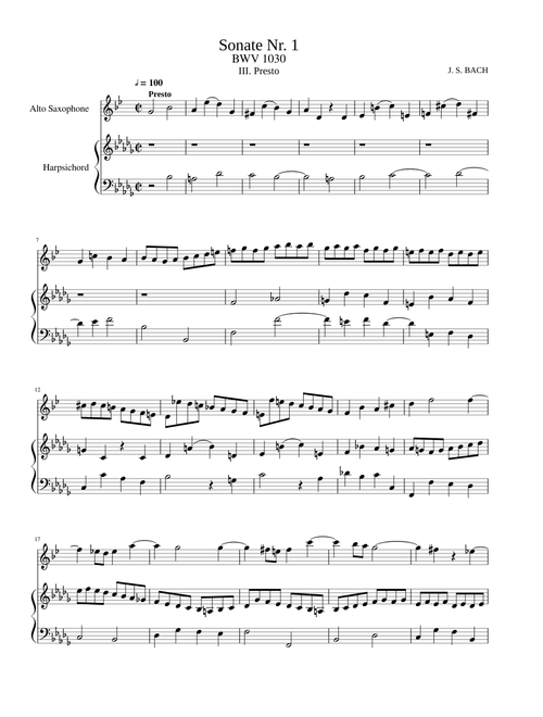 J.S. Bach - Sonata No. 1 Bb minor BWV 1030 III.Presto (alto sax arr.)