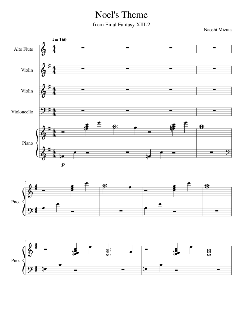 Final Fantasy XIII-2 - Noel's Theme Sheet Music for Piano, Violin