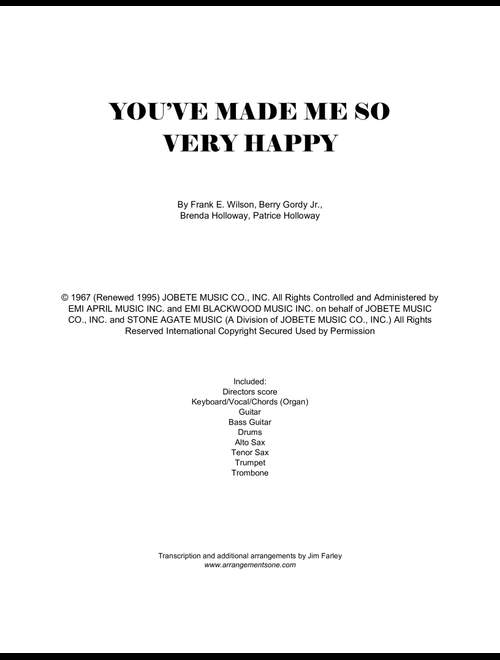 You've Made Me So Very Happy (Arr. Jim Farley www.arrangementsone.com) - Brenda Holloway (Small Ensemble)