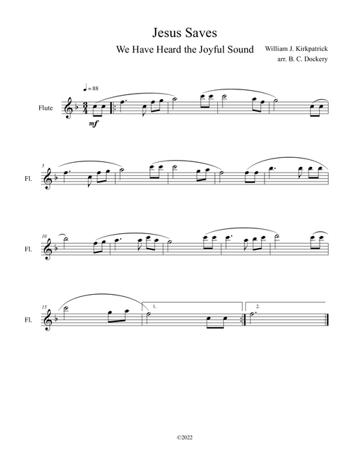 Jesus Saves (We Have Heard the Joyful Sound) Flute Solo (Arr. B. C. Dockery) - William J Kirkpatrick (Flute Solo)