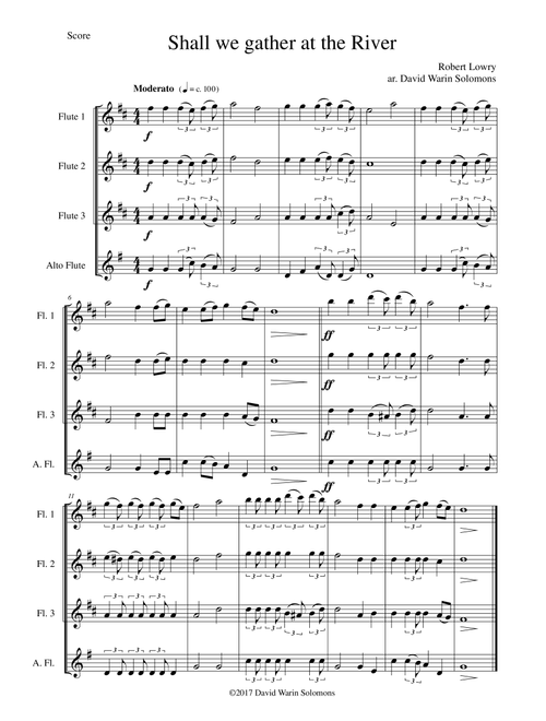 Shall we gather at the river for flute quartet (3 flutes and 1 alto flute) (Arr. David Warin Solomons) - Robert Lowry (Woodwind Ensemble)