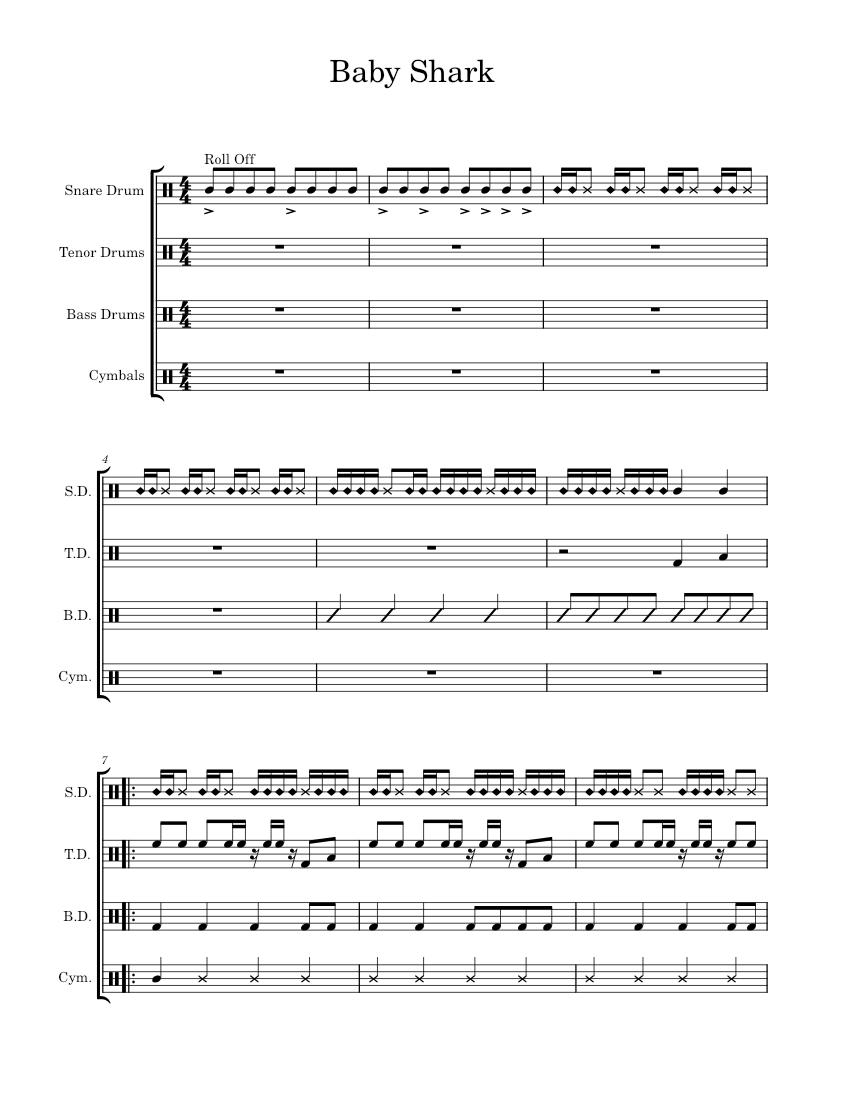 Baby Shark – PINKFONG Baby Shark Sheet Music for Snare drum, Crash ...