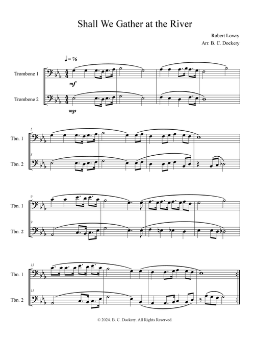 Shall We Gather at the River (Trombone Duet) (Arr. B. C. Dockery) - Robert Lowry (Trombone Duet)