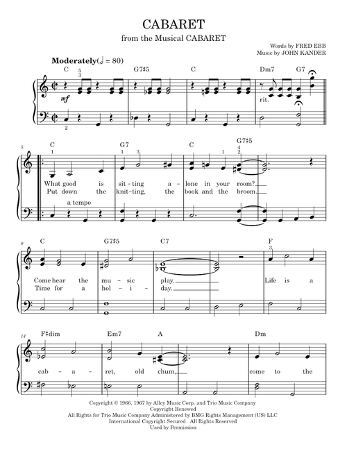 Cabaret - Cabaret Musical, Kander & Ebb (Easy Piano)