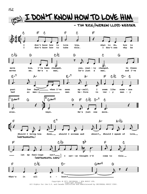 I Don't Know How To Love Him (Low Voice) (from Jesus Christ Superstar) - Andrew Lloyd Webber, Helen Reddy (Real Book - Melody-Chords-Lyrics)