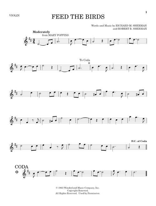 Feed The Birds (Tuppence A Bag) (from Mary Poppins) - Sherman Brothers (Violin Solo)