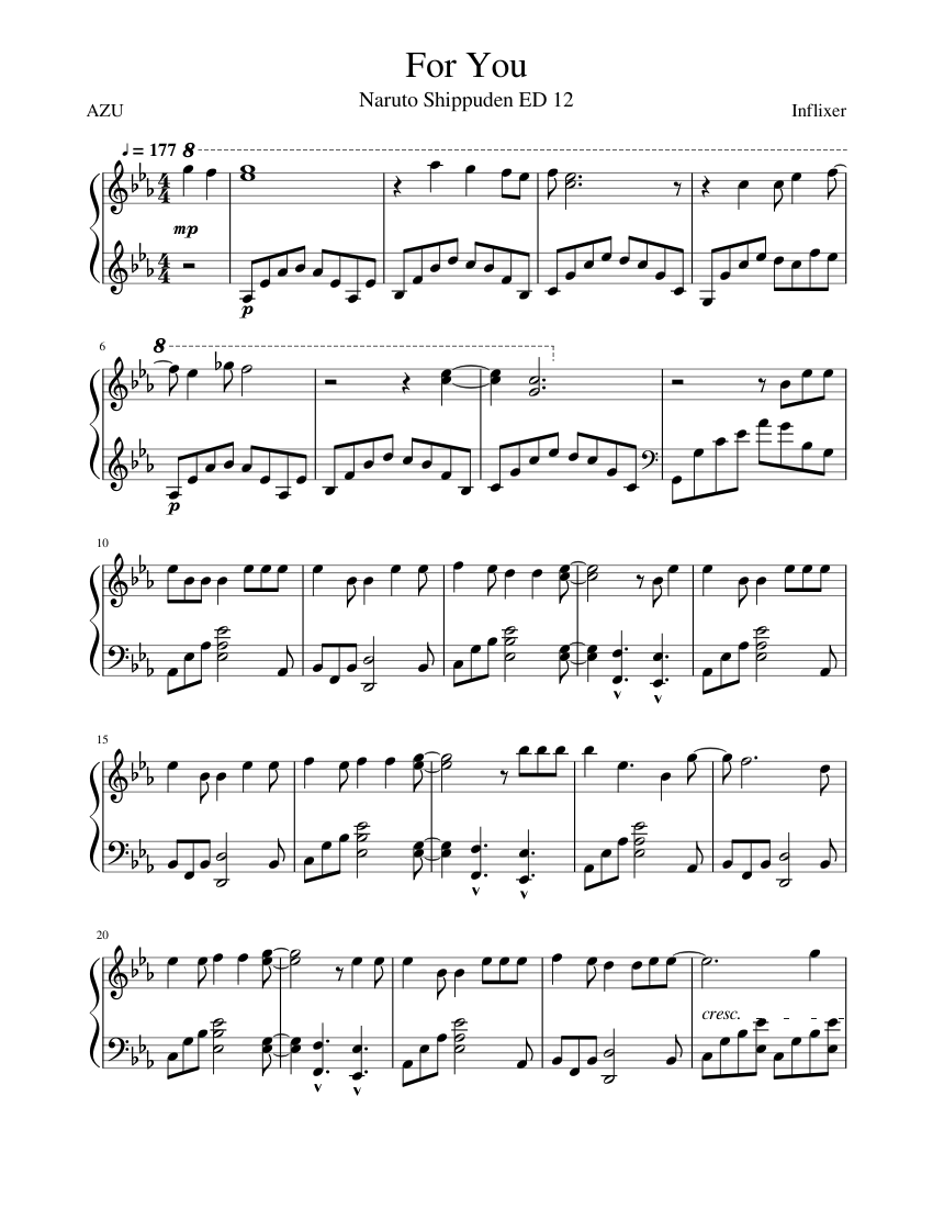 Naruto Shippuden - For You (Piano) Sheet music for Piano