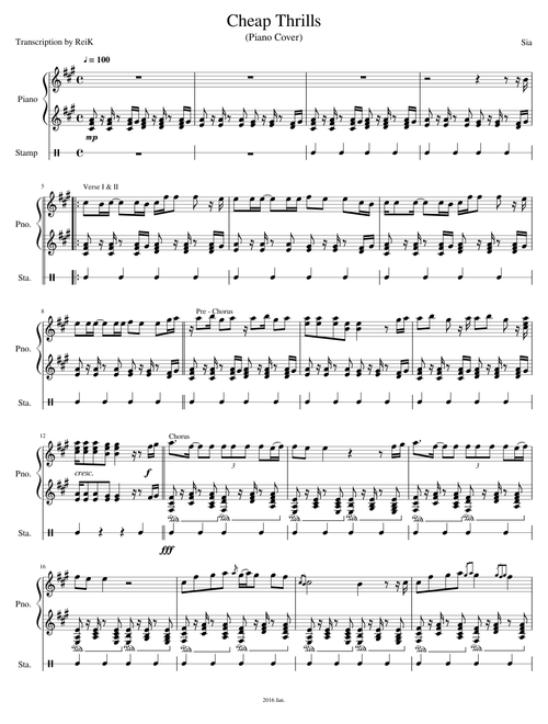Cheap Thrills - Sia (Piano Cover - ReiK)