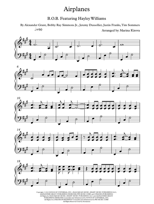 Airplanes, Part II (Arr. Arranged by Marina Kirova) - B.o.B (Piano Solo)