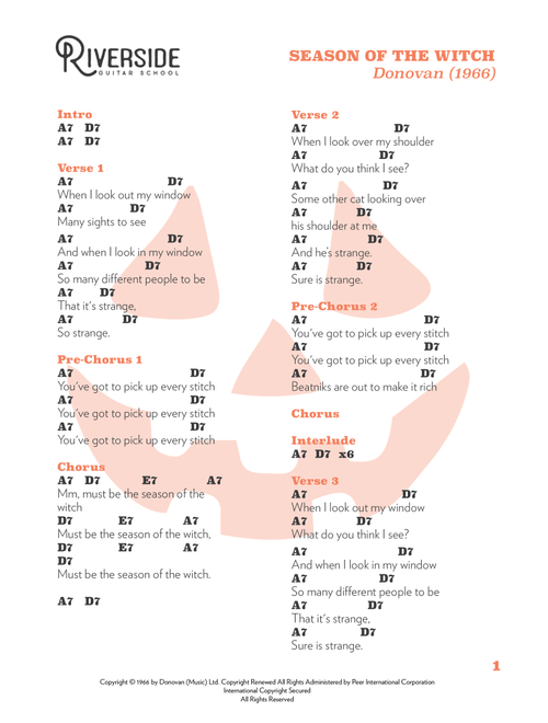 Season Of The Witch (Arr. Vincent Frank) - Donovan (Guitar Chords-Lyrics)
