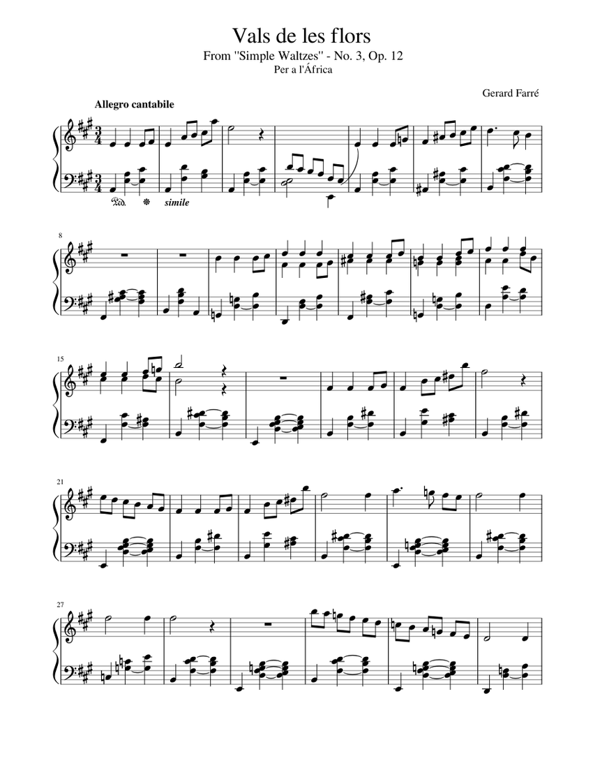 Waltz Of The Flowers Sheet Music For Piano Solo 