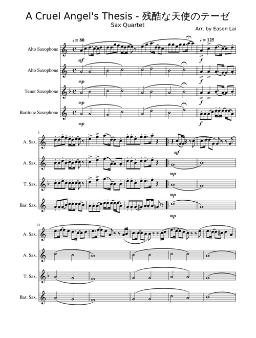A Cruel Angel's Thesis (Sax Quartet)