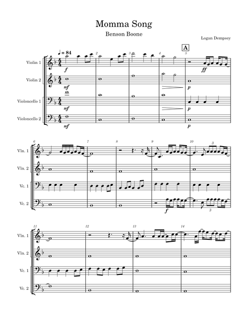 String Quartet of Momma Song – Benson Boone