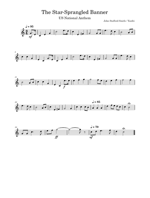 The Star Spangled Banner – John Stafford Smith - Clarinet