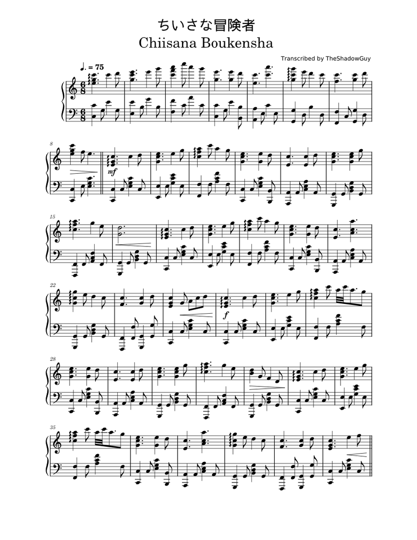 ちいさな冒険者 ( Chiisana Boukensha ) - Konosuba ED 1 Sheet Music for Piano ...