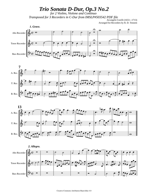 Corelli, A. _ Trio Sonata D-Dur, Op.3 No.2 [3 Recorders]
