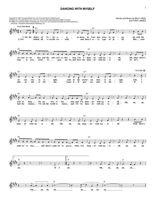 Dancing With Myself - Billy Idol (Lead Sheet - Fake Book)