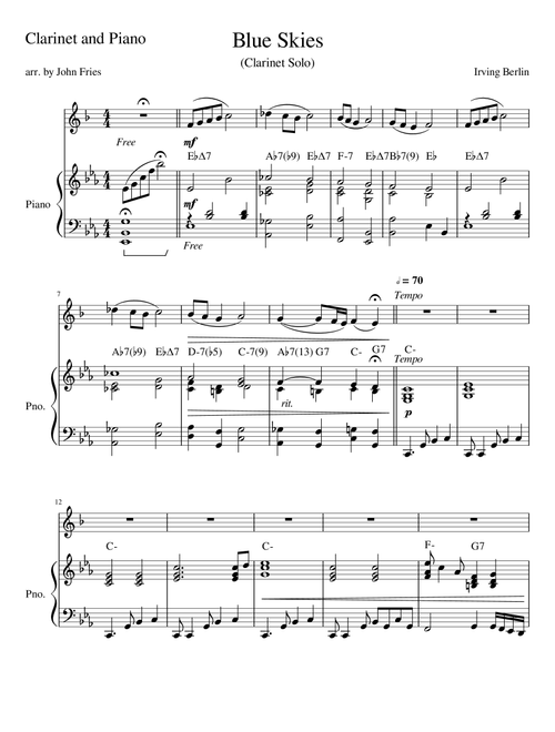 Blue Skies (Arr. John Fries) - Bryan Duncan, Reed Vertelney (Clarinet and Piano)