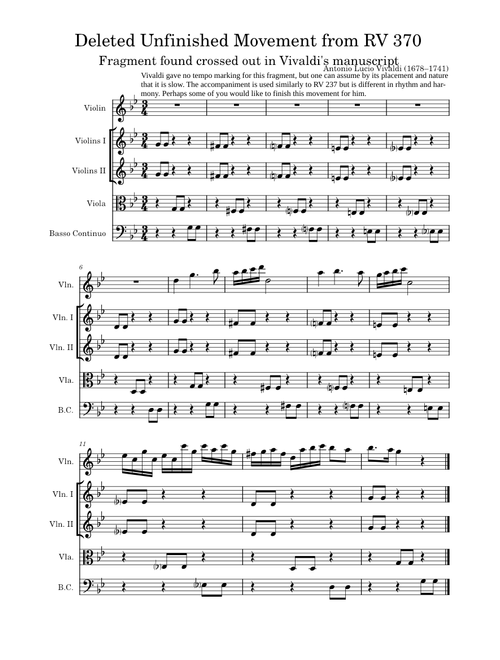 Vivaldi—Deleted Unfinished Movement from RV 370