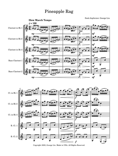 Pineapple Rag (Arr. George Lin) - Scott Joplin (Woodwind Ensemble)