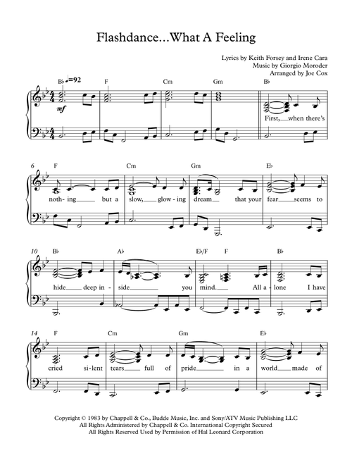 Flashdance...What A Feeling (Arr. Joe Cox) - Irene Cara (Piano Vocal)