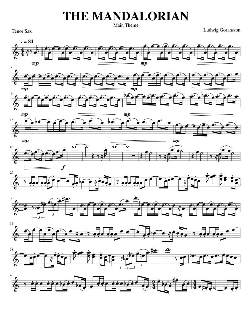 The Mandalorian – Ludwig Göransson (for Tenor Sax) Sheet Music for Saxophone tenor (Solo) | MuseScore.com the-mandalorian-ludwig-g-ransson-for-tenor-sax-sheet-music-for-saxophone-tenor-solo-musescore-com