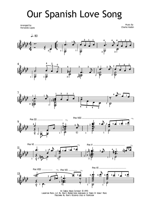 Our Spanish Love Song (Arr. Fernando Lopes) - Charlie Haden Quartet West (Solo Guitar)