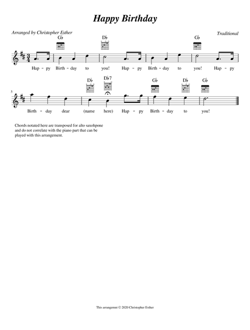 Happy Birthday (Alto Saxophone) (Arr. Christopher Esther) - Traditional (Alto Sax Solo)