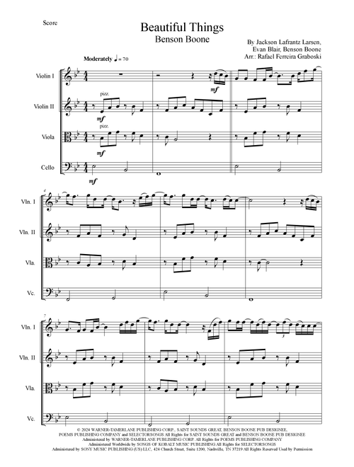 Beautiful Things (Arr. Rafael Ferreira Graboski) - Benson Boone (String Quartet)