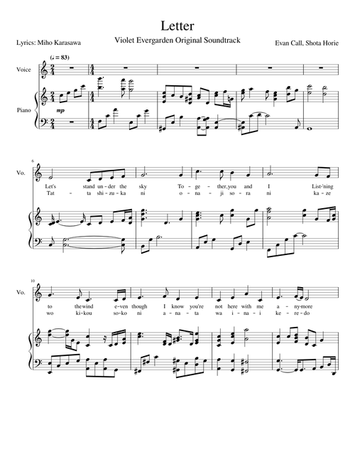 Letter - Violet Evergarden OST Piano Accompaniment