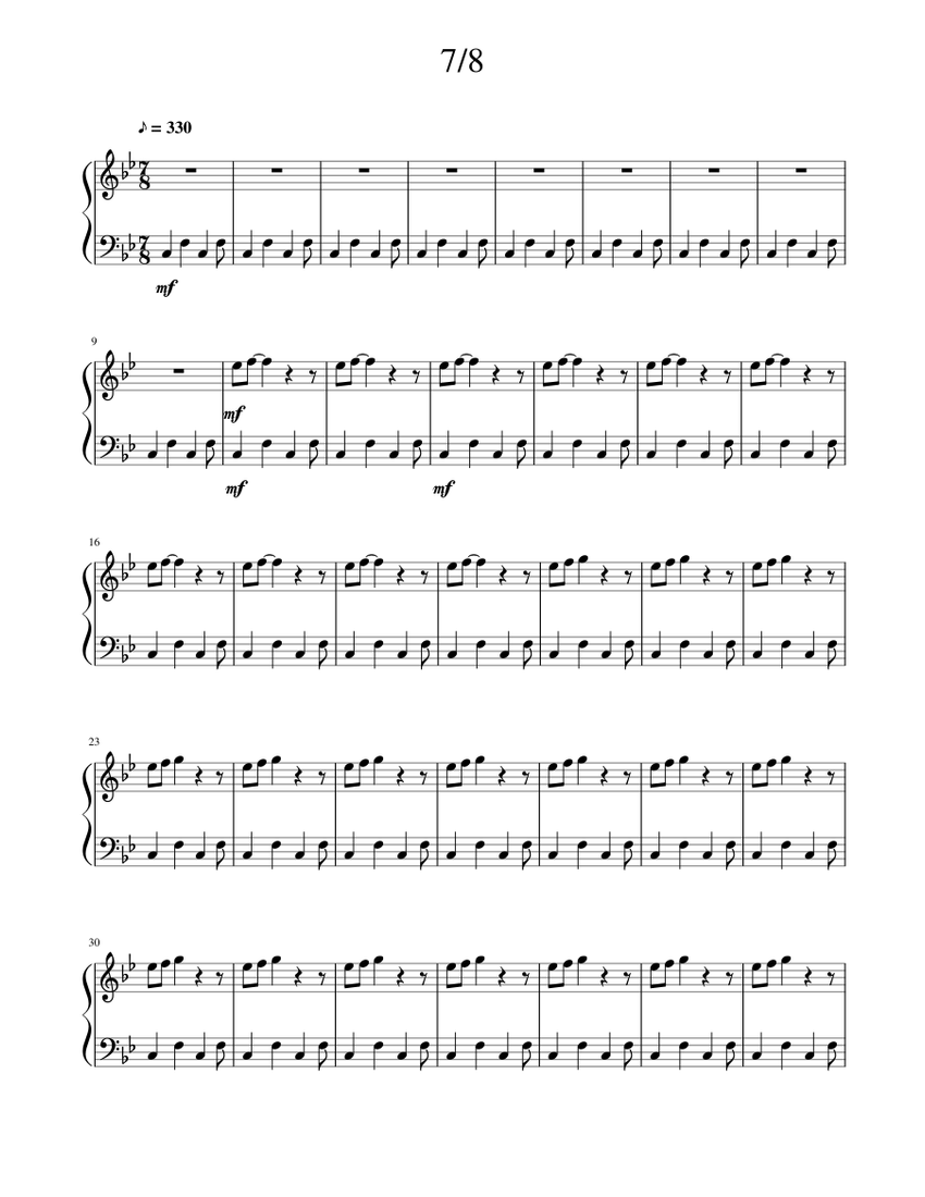 7/8 Sheet Music for Piano (Solo) easy | MuseScore.com