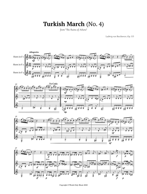 Turkish March by Beethoven for French Horn Trio (Arr. Ander) (Brass Ensemble)