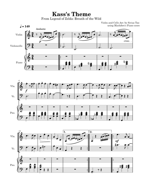 Kass's Theme – Koji Kondo || Violin, Piano, and Cello Arrangement by Sirius Tao