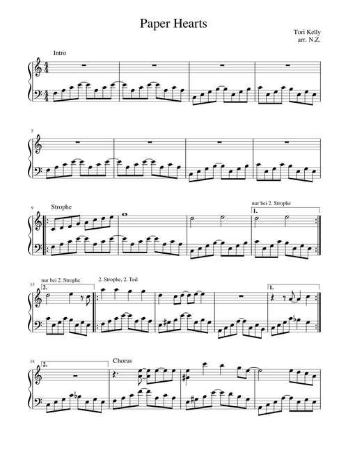 Paper Hearts - Tori Kelly - Piano Cmaj