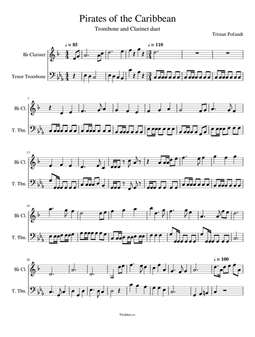 Pirates of the Caribbean Clarinet and Trombone Duet