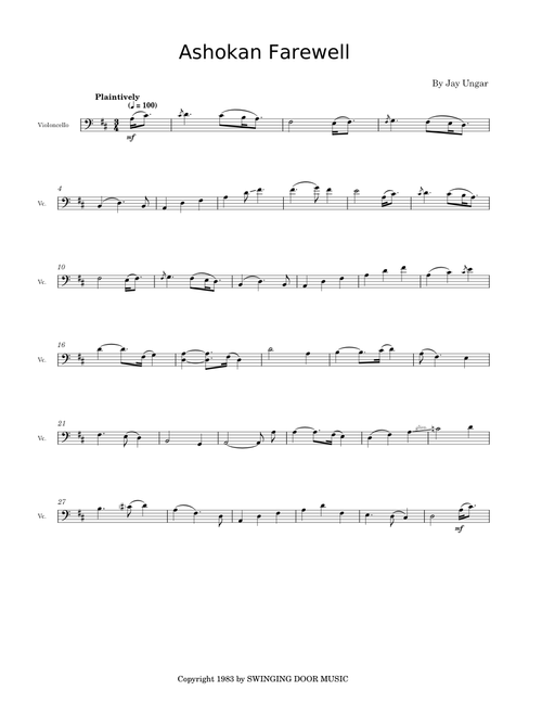Ashokan farewell – Jay Ungar Ashokan farewell for cello and piano