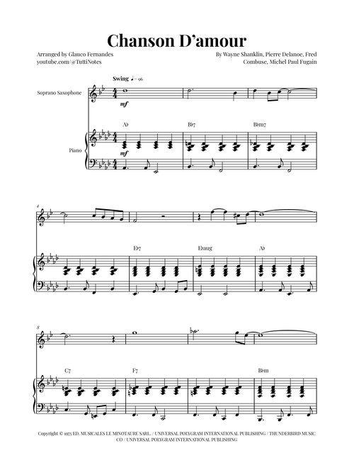 Chanson D'amour (Arr. Glauco Fernandes) - Andre Rieu (Soprano Sax and Piano)
