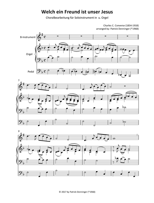 What a friend we have in Jesus - Welch ein Freund ist unser Jesus for Bb-Instrument and organ (Arr. Patrick Denninger (*1968)) - Charles C. Converse/ Patrick Denninger (Instrumental Duet)