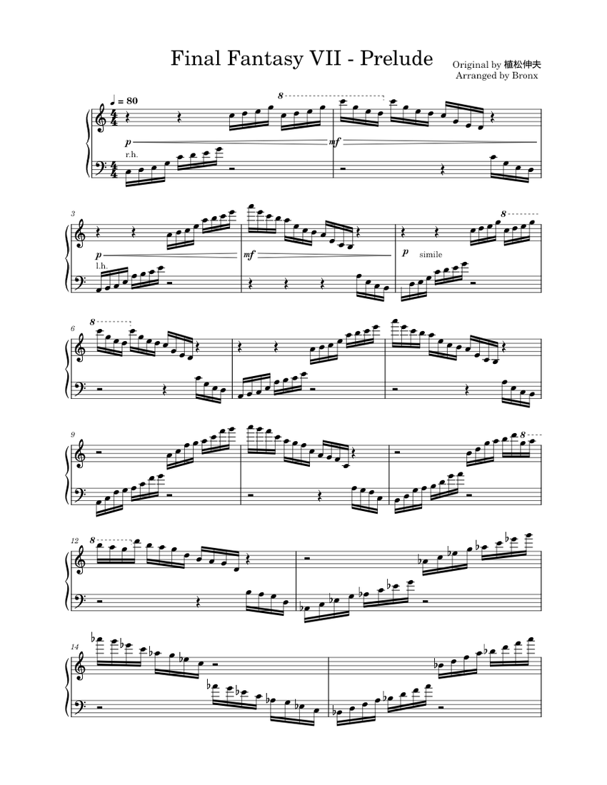 Prelude (Final Fantasy VII) Nobuo Uematsu Sheet music for Piano