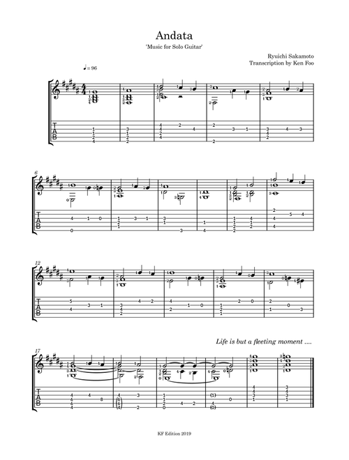 Andata (Arr. Ken Foo) - Ryuichi Sakamoto (Guitar Tab)