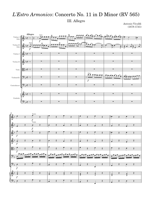 L'Estro Armonico: Concerto No. 11 in D Minor (RV 565): III. Allegro