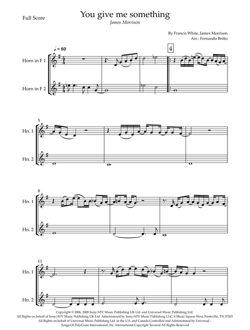 You Give Me Something (Arr. Fernando Britto) - James Morrison (Trumpet Duet)