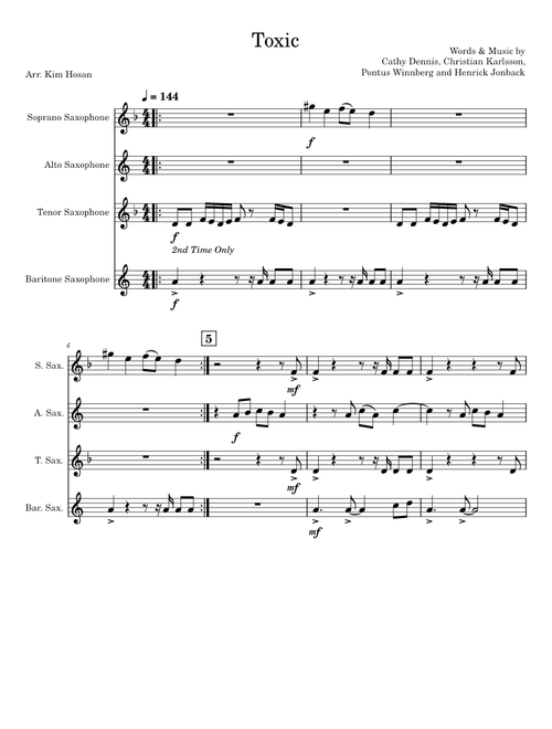 Toxic – Britney Spears for Sax Quartet