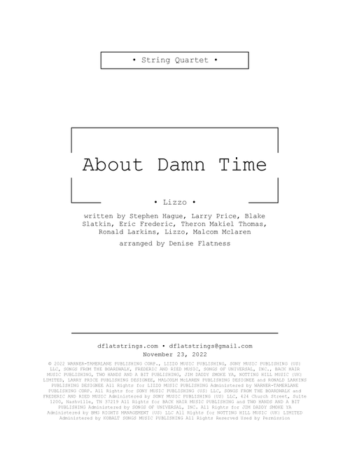 About Damn Time (Arr. Denise Flatness) - Lizzo (String Quartet)