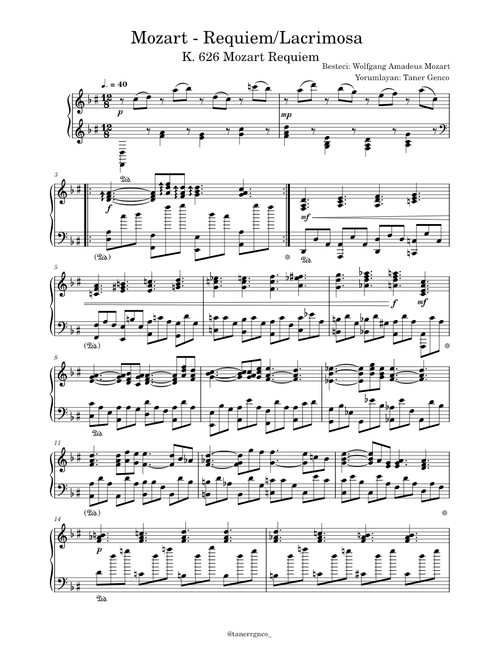 Lacrimosa piano solo (Requiem in D minor, K.626) – Wolfgang Amadeus Mozart PDF