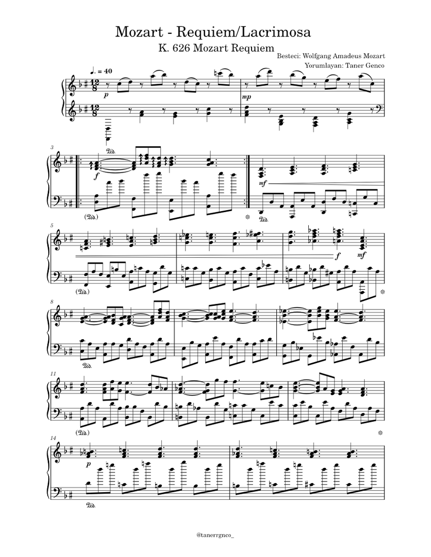 Lacrimosa piano solo (Requiem in D minor, K.626) Wolfgang Amadeus