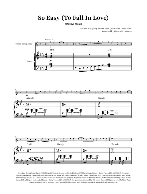 So Easy (To Fall In Love) (Arr. Glauco Fernandes) - Olivia Dean (Tenor Sax and Piano)